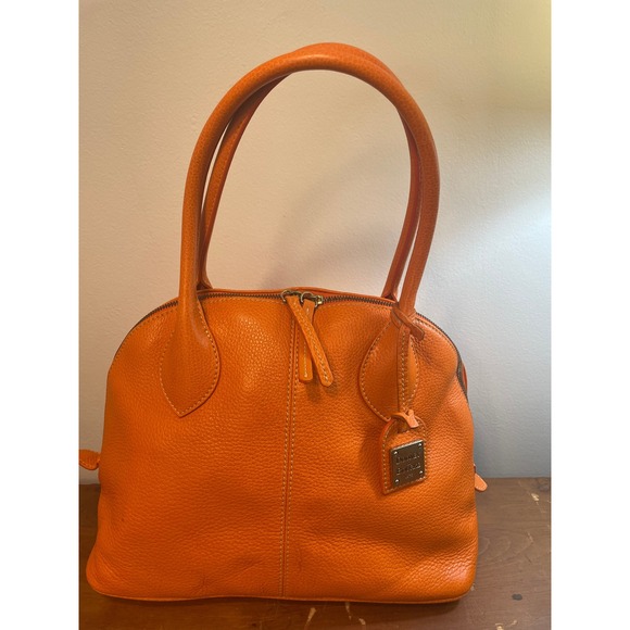 Dooney & Bourke Large Domed Satchel Tangerine Pebble Leather Top Handle Handbag - Picture 1 of 15